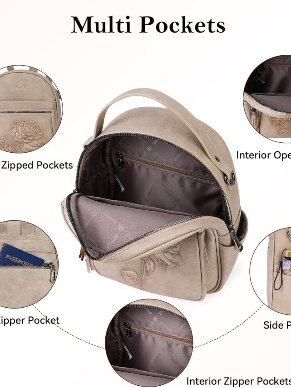 Mini Backpack Purse for Women,Embossed Vegan Leather Small Backpack Fashion Back - Picture 5 of 6